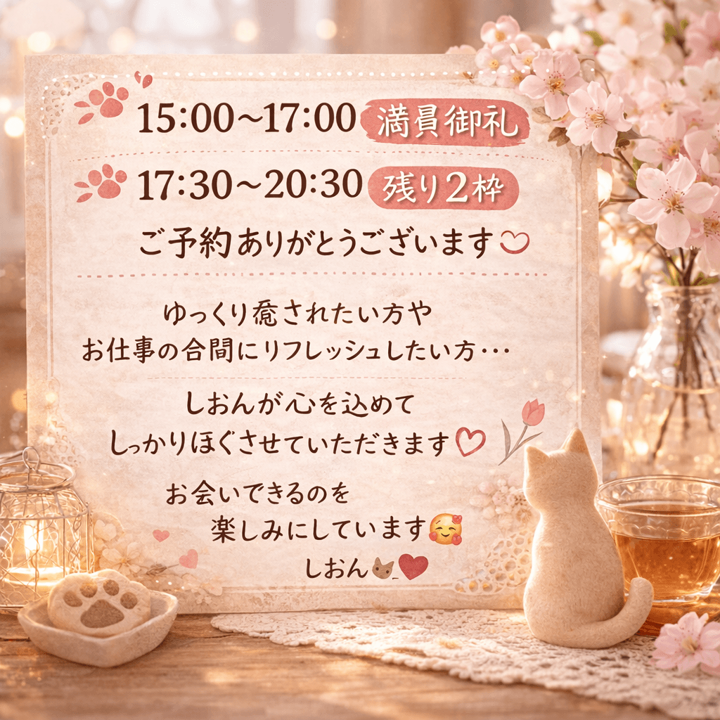 しおん「明日の空き状況のご案内」04/10(金) 22:23 | しおんの写メ